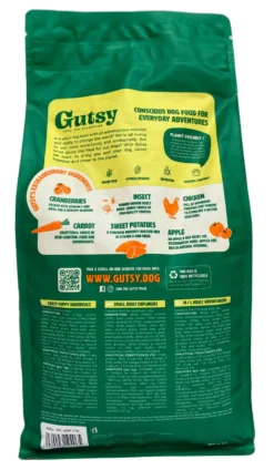 Gutsy Chicken Munchies Small Adult 2kg 9 Gutsy Chicken Munchies Small Adult 2kg -Huisdierproducten Gutsy Chicken Munchies Achterkant Zak scaled